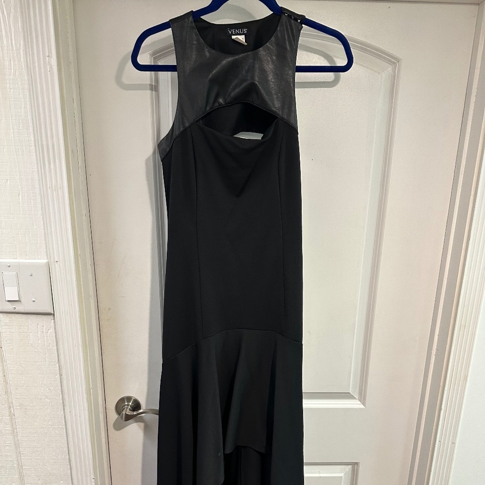 Venus long black tapered back with leather top size 8
